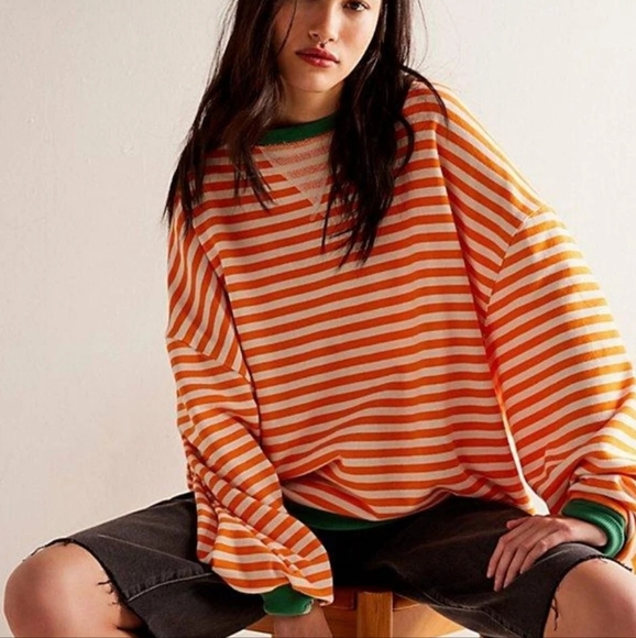 Free People Tops - NWOT RARE!! Free People Classic Striped Oversized Crewneck Sz Small